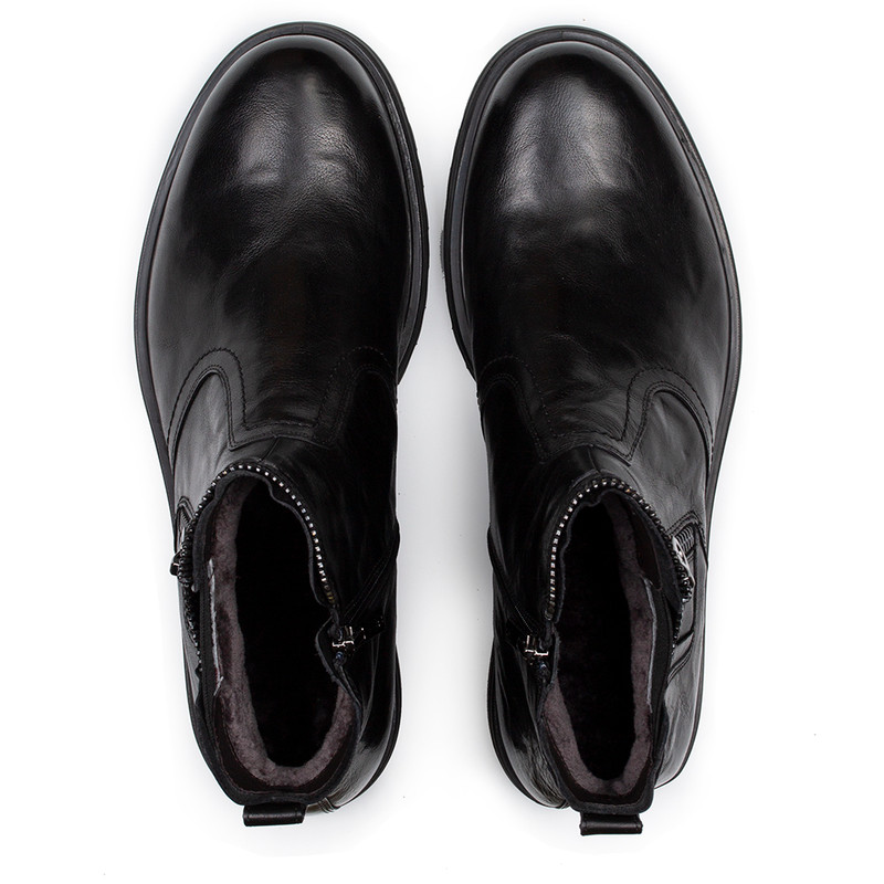 Men's Black Winter Textured Leather Boots with Zipper MP 7531215 BLA