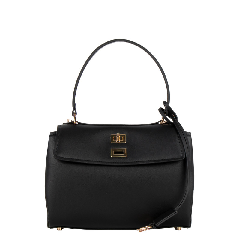 Women's Black Leather Little Charlie Bag with Turn-Lock YB 5226015 BLK