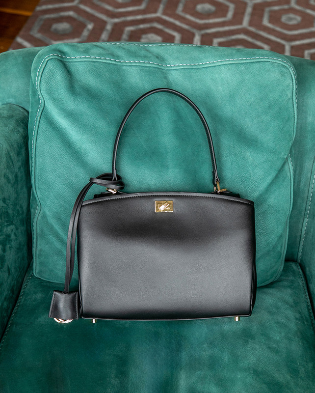 Women's Black Leather Little Charlie Bag with Turn-Lock YB 5226015 BLK