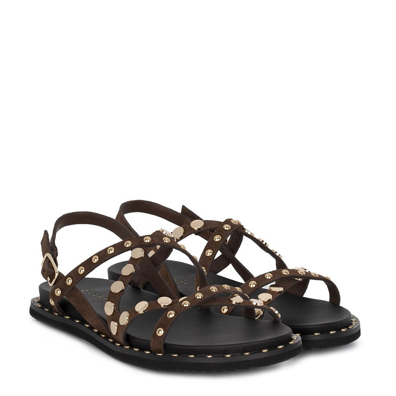 Brown Suede Sandals with Studs GJ 5110016 BRZ