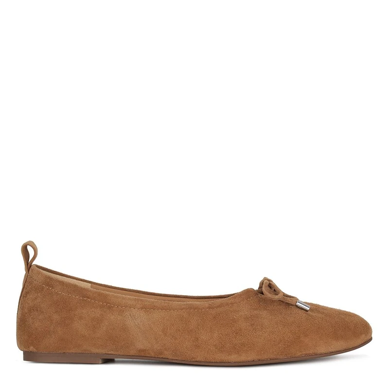 Beige Suede Ballet Flats with Bow and Cutout GQ 5208916 BGS