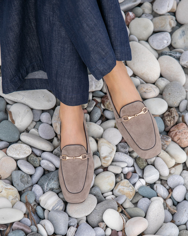 Beige Suede Loafers with Metal Buckle GQ 5209916 TPS