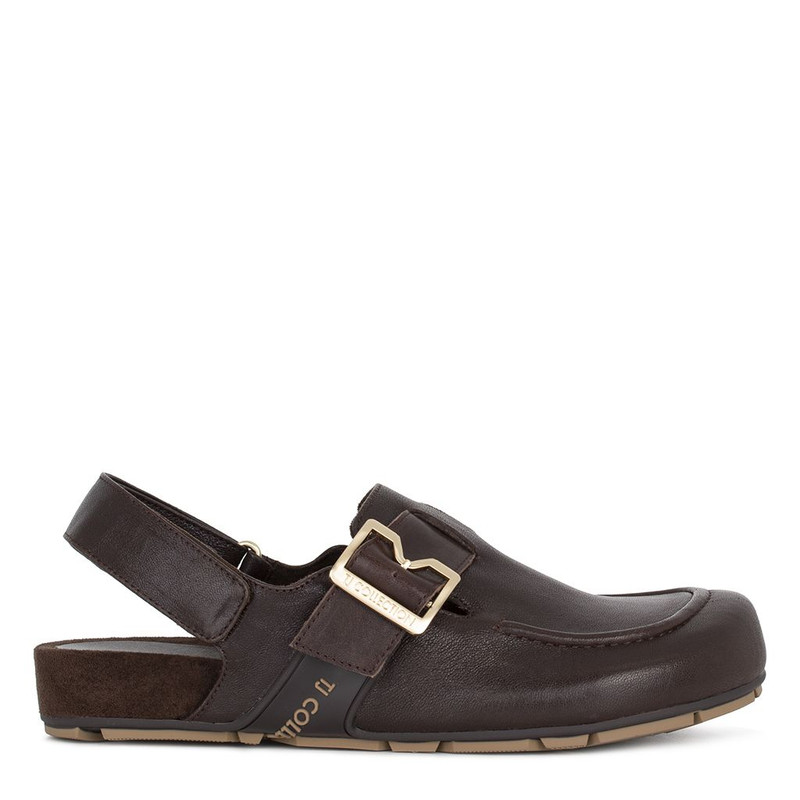 Brown Leather Clogs with Buckle Trim GS 5115816 BRA