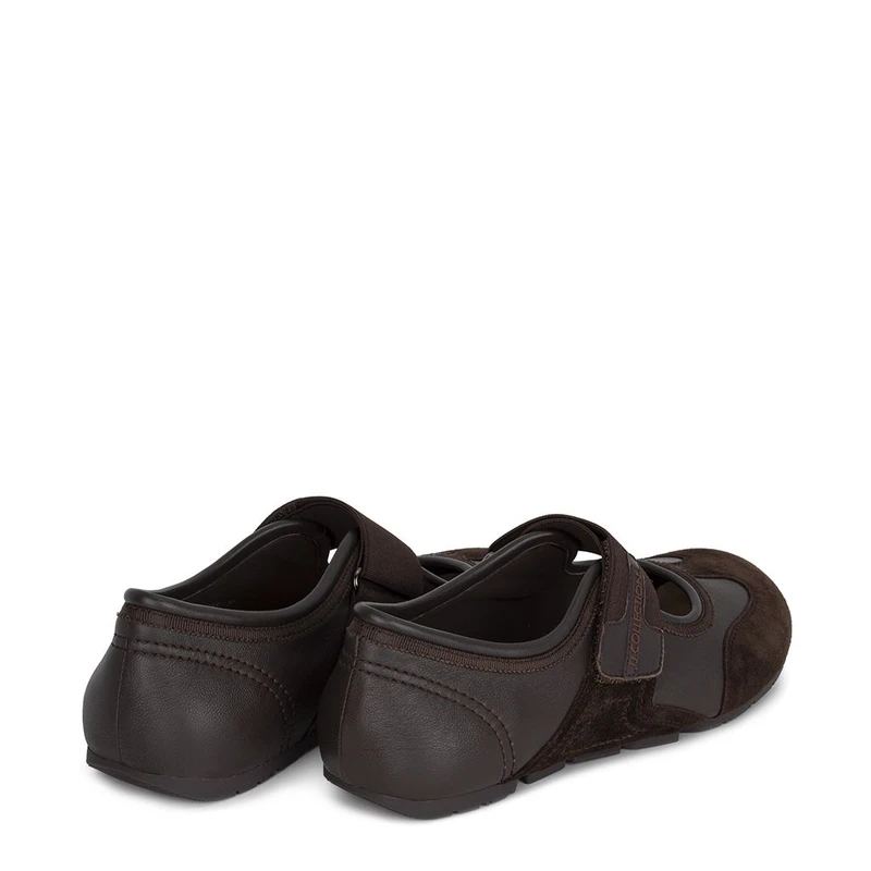 Brown Mixed-Material Ballet Flats with Velcro Strap GS 5204816 DBS