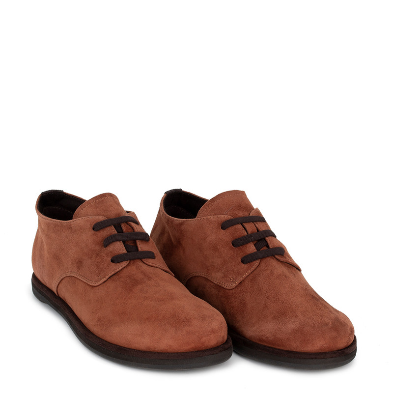 Women's Cognac Suede Ankle Boots with Elastic Laces GB 5208816 MTS