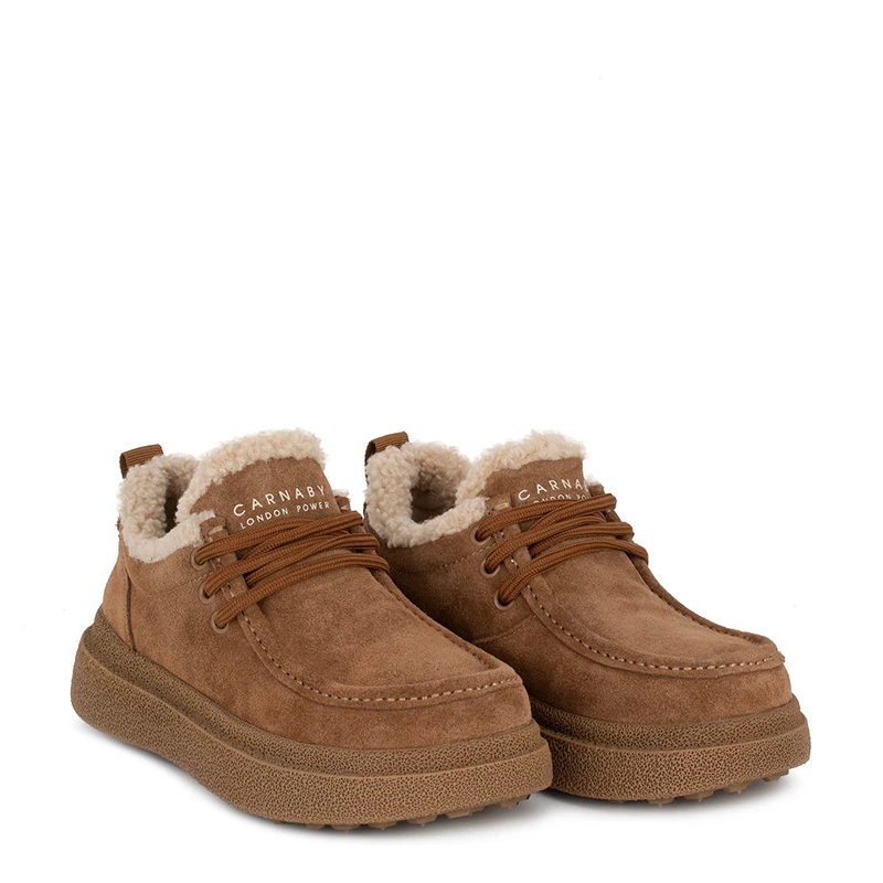 Women's Light Brown Suede Winter Low-Top Sneakers GD 5812616 CGS