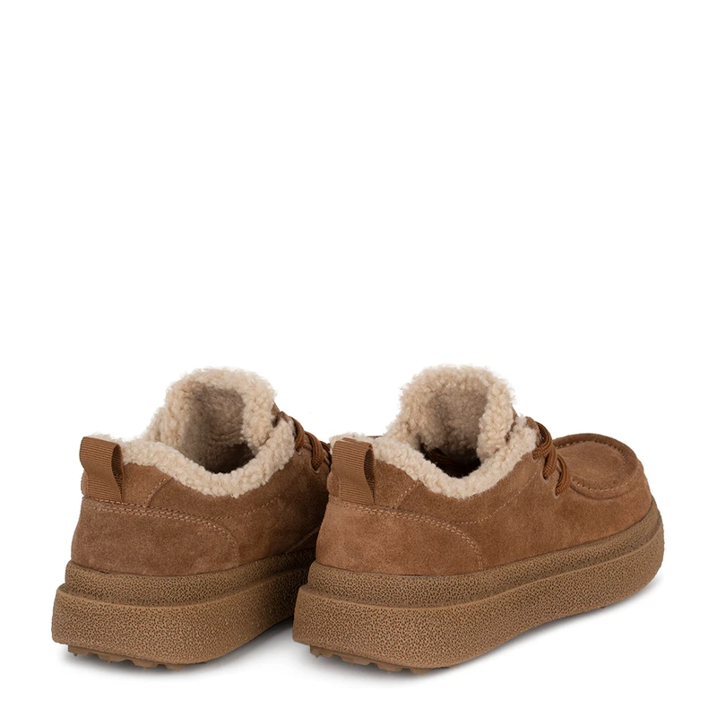 Women's Light Brown Suede Winter Low-Top Sneakers GD 5812616 CGS