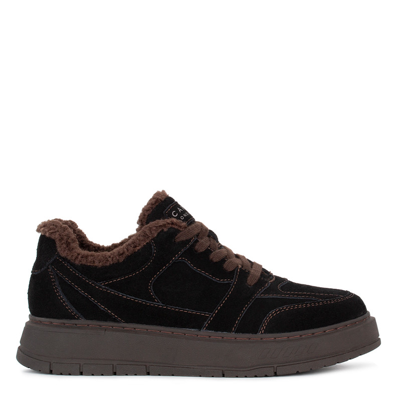 Women's Black Suede Winter Sneakers with Brown Details GD 5814516 BLB