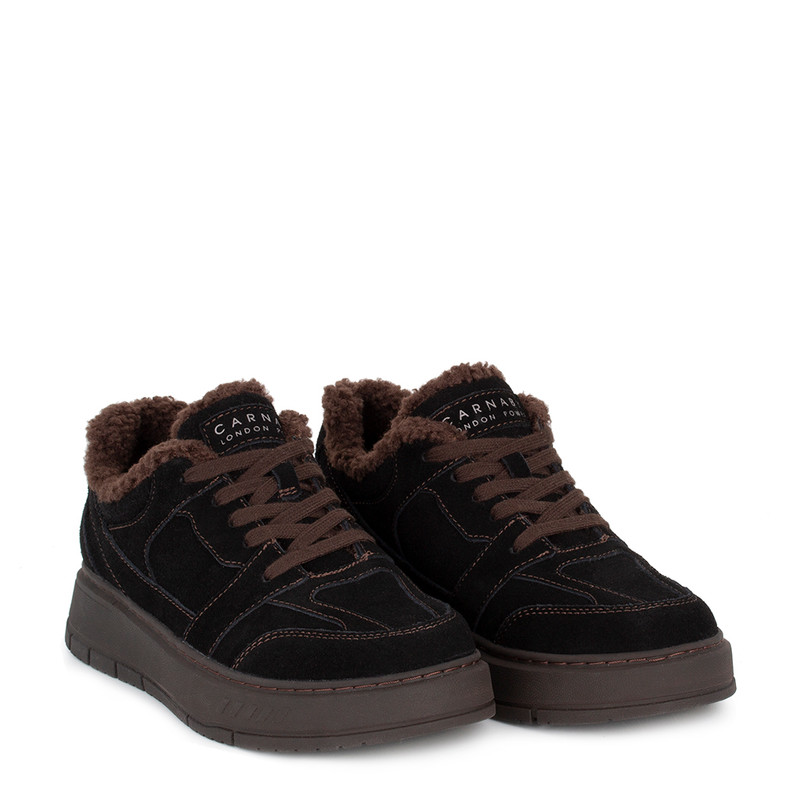 Women's Black Suede Winter Sneakers with Brown Details GD 5814516 BLB