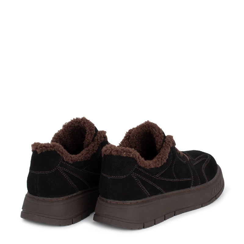 Women's Black Suede Winter Sneakers with Brown Details GD 5814516 BLB
