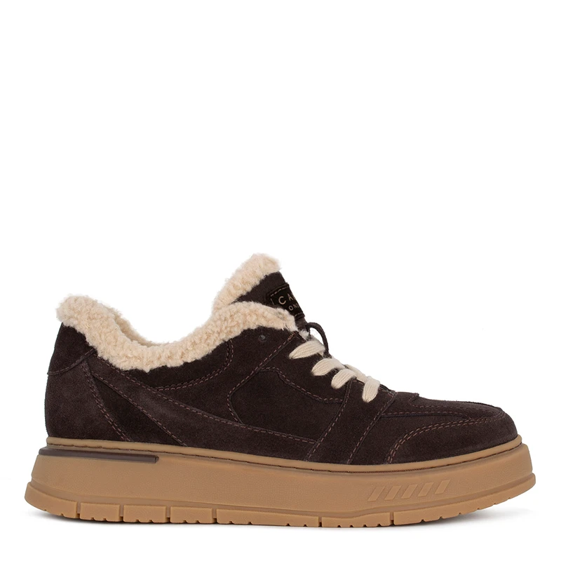 Women's Brown and Beige Suede Winter Sneakers GD 5814516 BRB