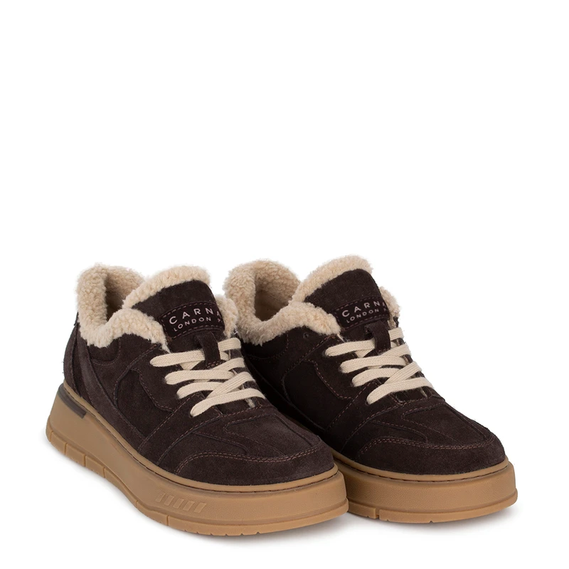 Women's Brown and Beige Suede Winter Sneakers GD 5814516 BRB