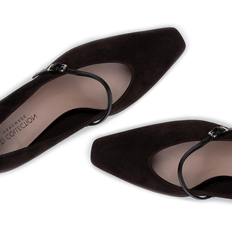 Women's Brown Suede Shoes with Black Strap GF 5250016 DBS