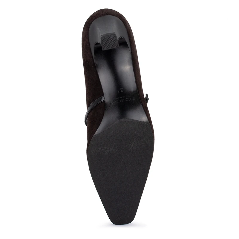 Women's Brown Suede Shoes with Black Strap GF 5250016 DBS
