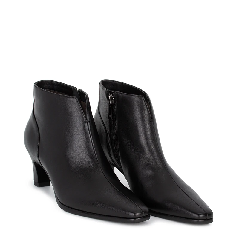 Women's Black Leather Square-Toe Ankle Boots GF 5350516 BLI