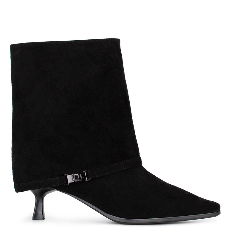 Women's Black Suede Mid-Calf Boots with Foldover Cuff GG 5348816 BLS