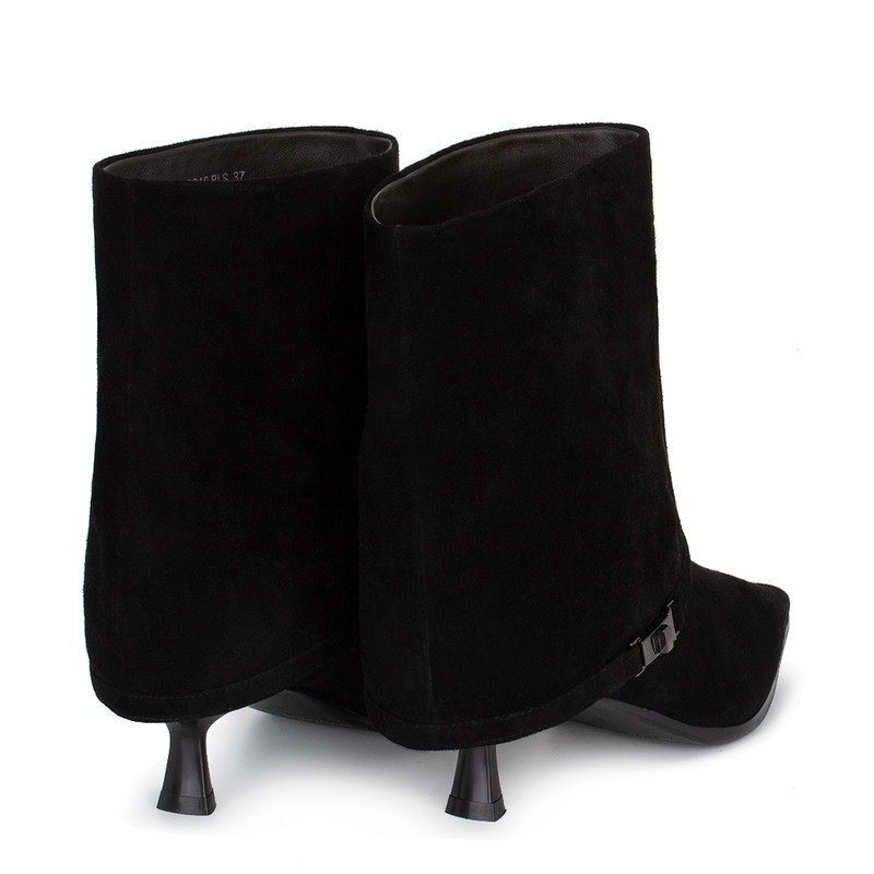 Women's Black Suede Mid-Calf Boots with Foldover Cuff GG 5348816 BLS