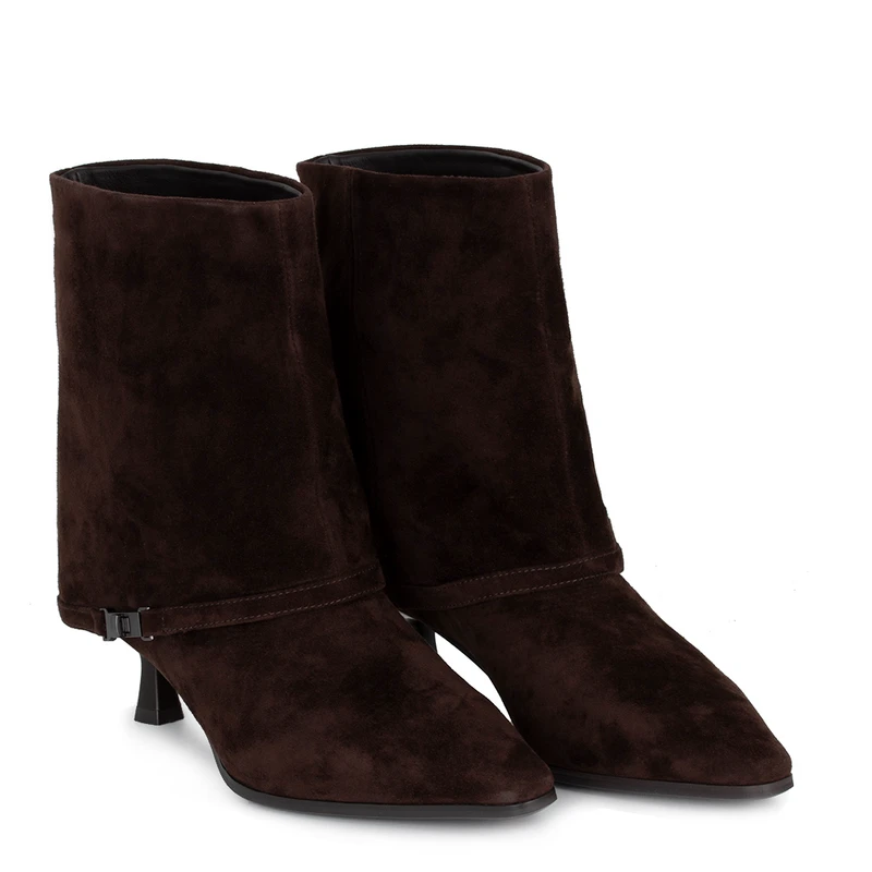 Women's Brown Suede Mid-Calf Boots with Foldover Cuff GG 5348816 BRS