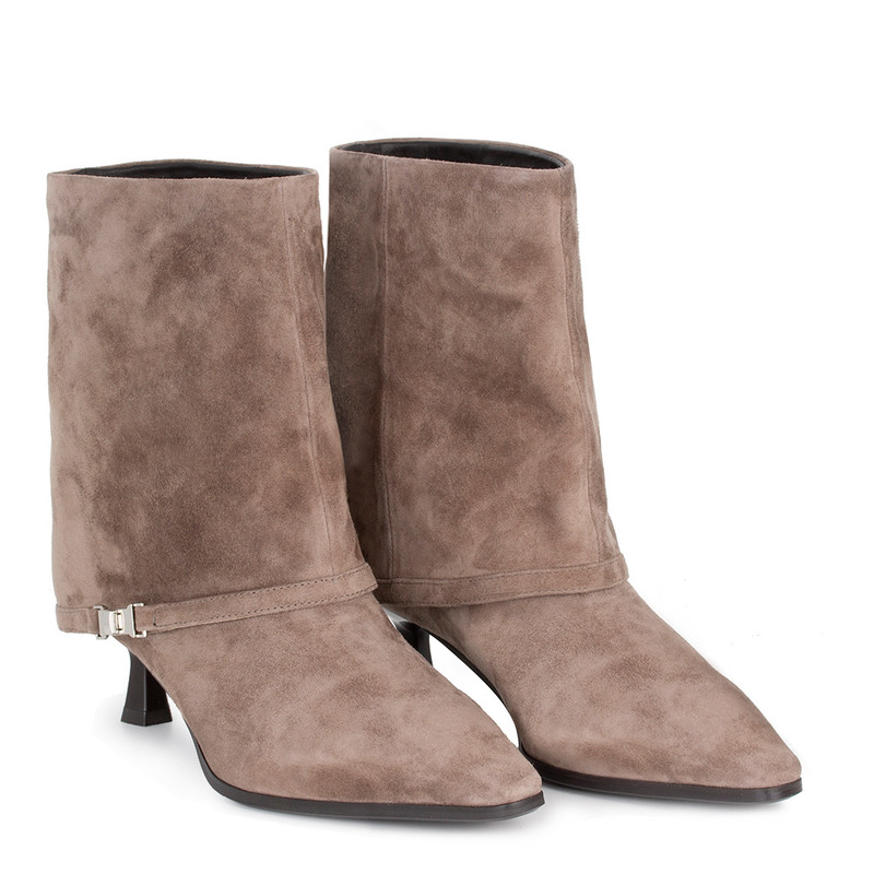 Women's Beige Suede Mid-Calf Boots with Foldover Cuff GG 5348816 TPS