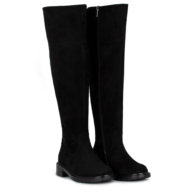 Women's Black Suede Tall Boots with Zipper GJ 5420316 BLS