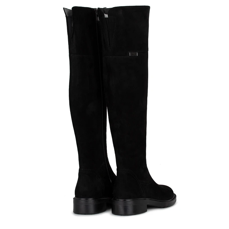Women's Black Suede Tall Boots with Zipper GJ 5420316 BLS