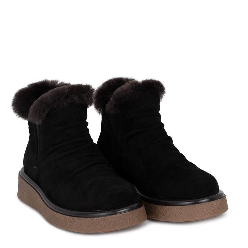 Women's Black Suede Winter Boots with Fur Trim GJ 5519916 BLS