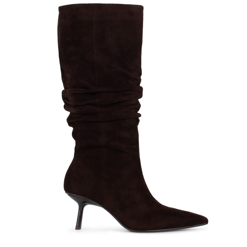Women's Brown Suede Boots with Gathers GN 5465616 BRS