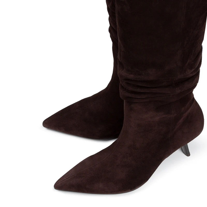 Women's Brown Suede Boots with Gathers GN 5465616 BRS