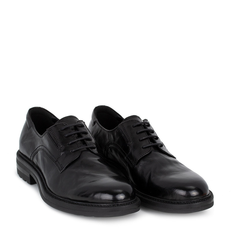 Men's Black Washed Leather Oxford Shoes GN 7225516 BLA