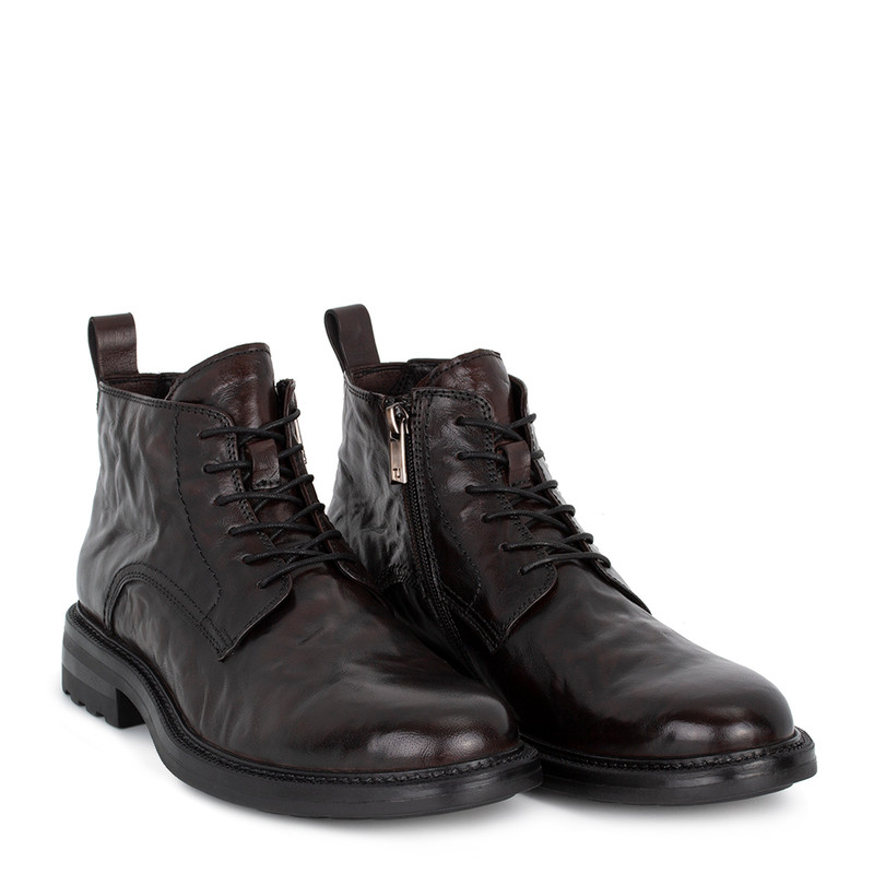 Men's Brown Washed Leather Winter Boots GN 7522216 DBA
