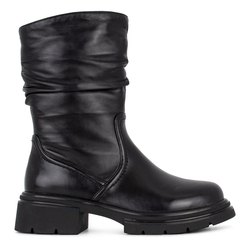 Women's Black Leather Winter Mid-Calf Boots with Zipper GP 5528916 BLI