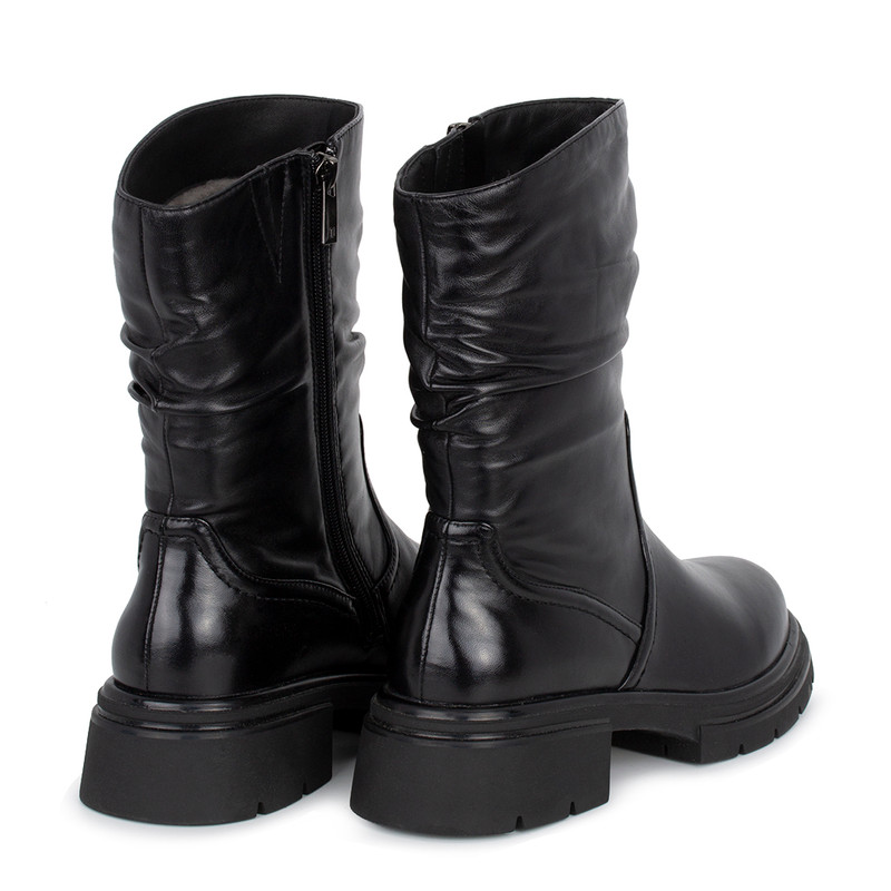 Women's Black Leather Winter Mid-Calf Boots with Zipper GP 5528916 BLI