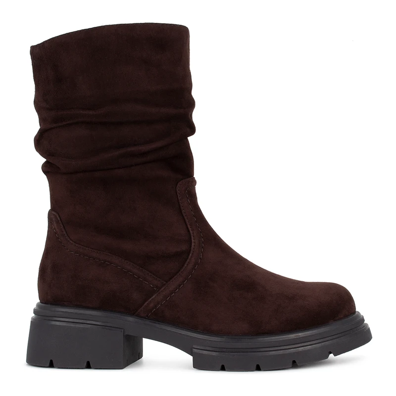 Women's Brown Suede Winter Mid-Calf Boots with Zipper GP 5528916 BRS