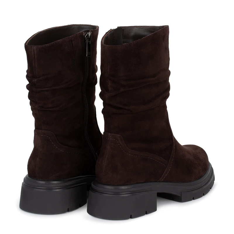 Women's Brown Suede Winter Mid-Calf Boots with Zipper GP 5528916 BRS