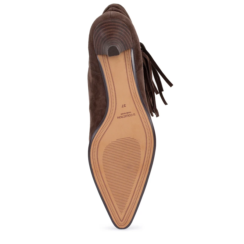 Women's Dark Brown Suede Ankle Boots with Fringe GQ 5345916 BRS