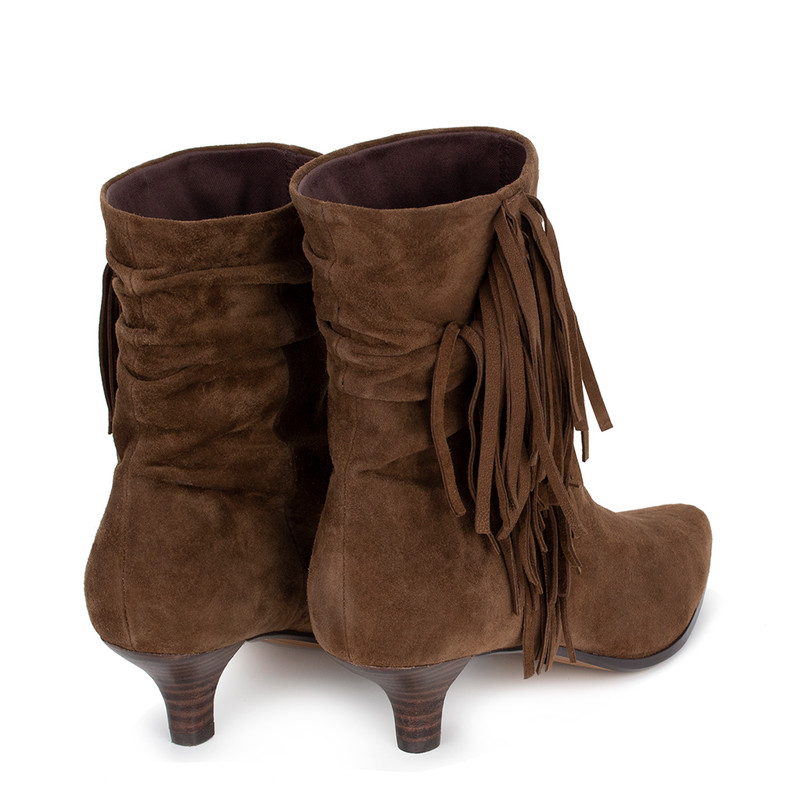 Women's Golden Brown Suede Ankle Boots with Fringe GQ 5345916 KHS