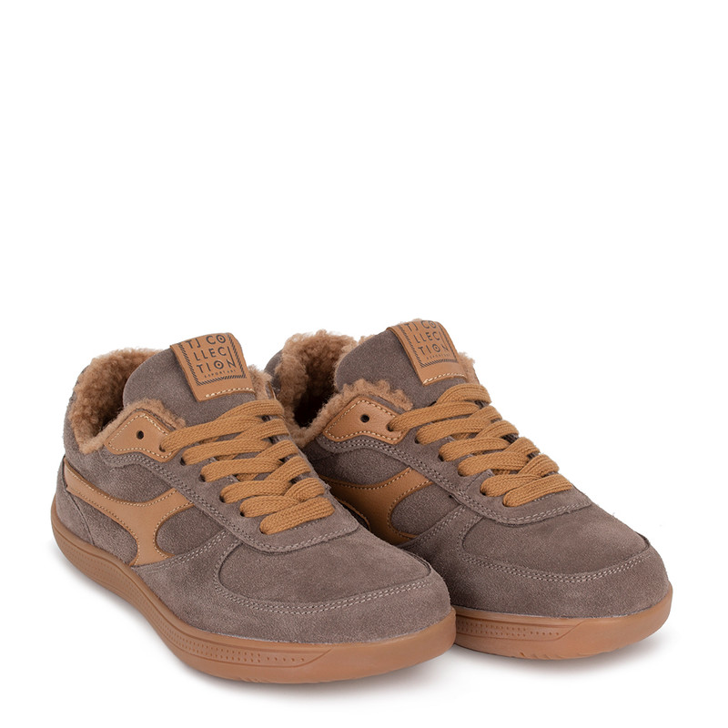 Women's Taupe Suede Winter Sneakers GQ 5810016 TPB