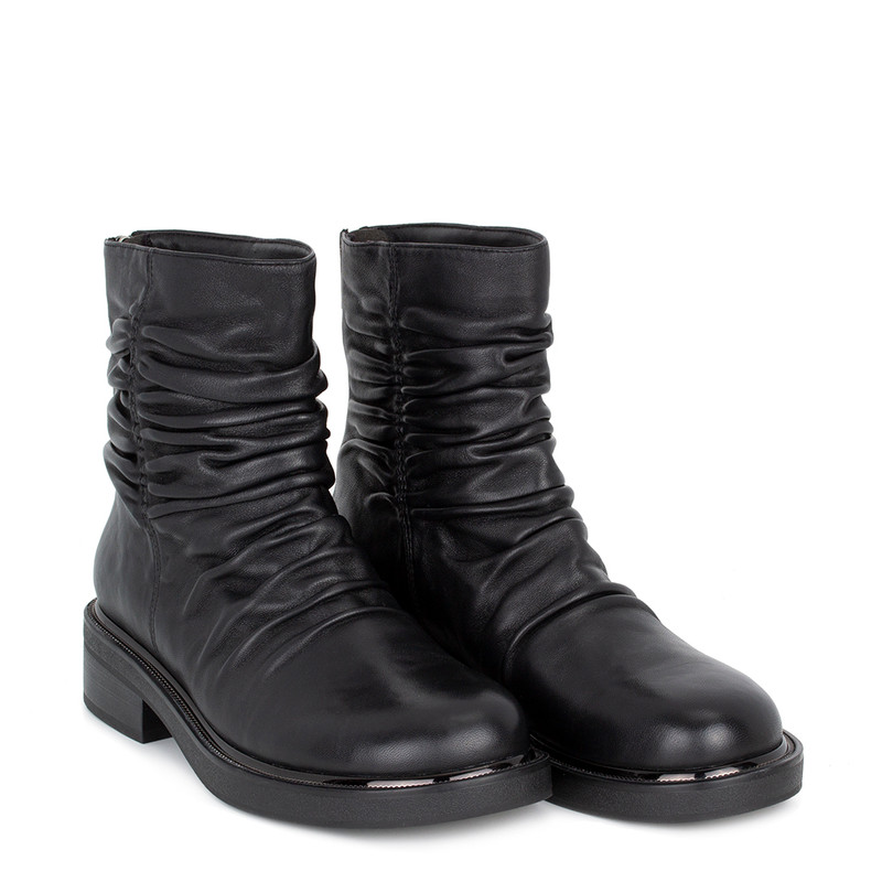 Women's Black Leather Boots with Gathers GS 5324916 BLI