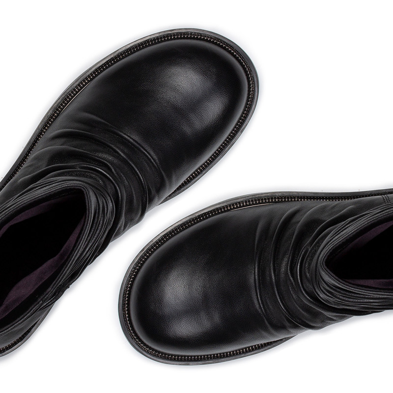 Women's Black Leather Boots with Gathers GS 5324916 BLI