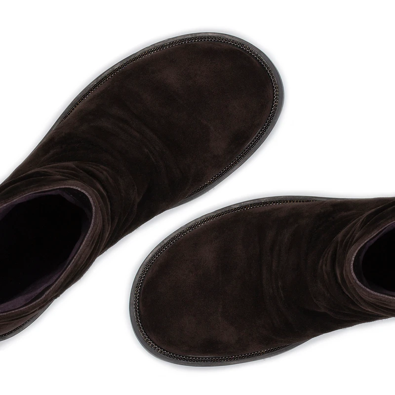 Women's Brown Suede Boots with Gathers GS 5324916 DBS