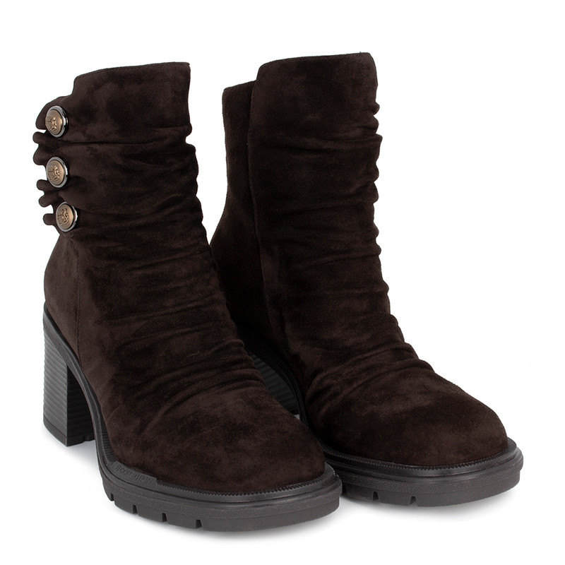 Women's Brown Suede Ankle Boots with Gathers GS 5362816 DBS