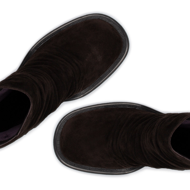 Women's Brown Suede Ankle Boots with Gathers GS 5362816 DBS
