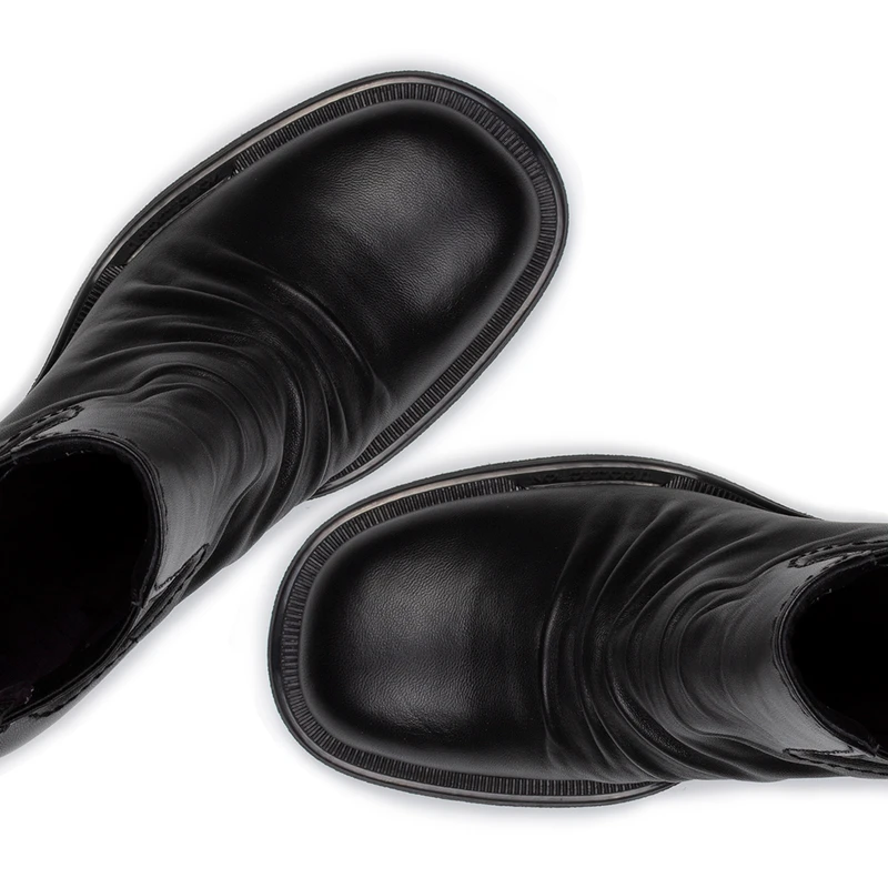 Women's Black Leather Ankle Boots with Elastic Panels GS 5362916 BLE