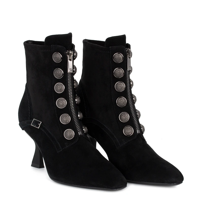 Women's Black Suede Ankle Boots with Military Buttons GS 5365936 BLS