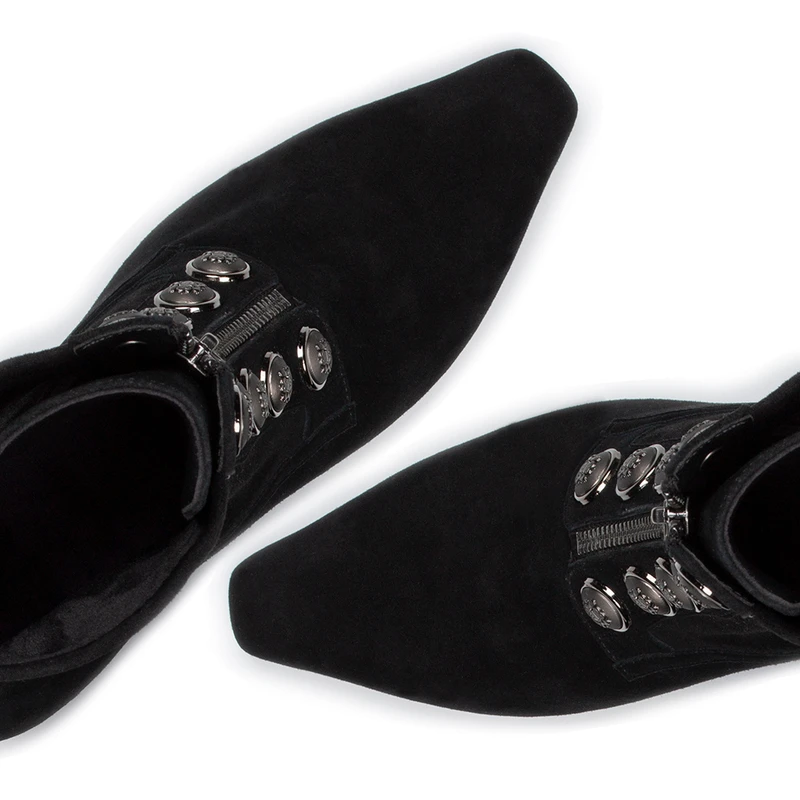Women's Black Suede Ankle Boots with Military Buttons GS 5365936 BLS