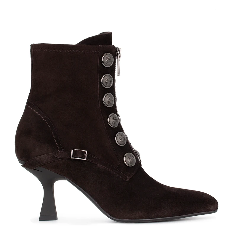 Women's Brown Suede Ankle Boots with Military Buttons GS 5365936 DBS