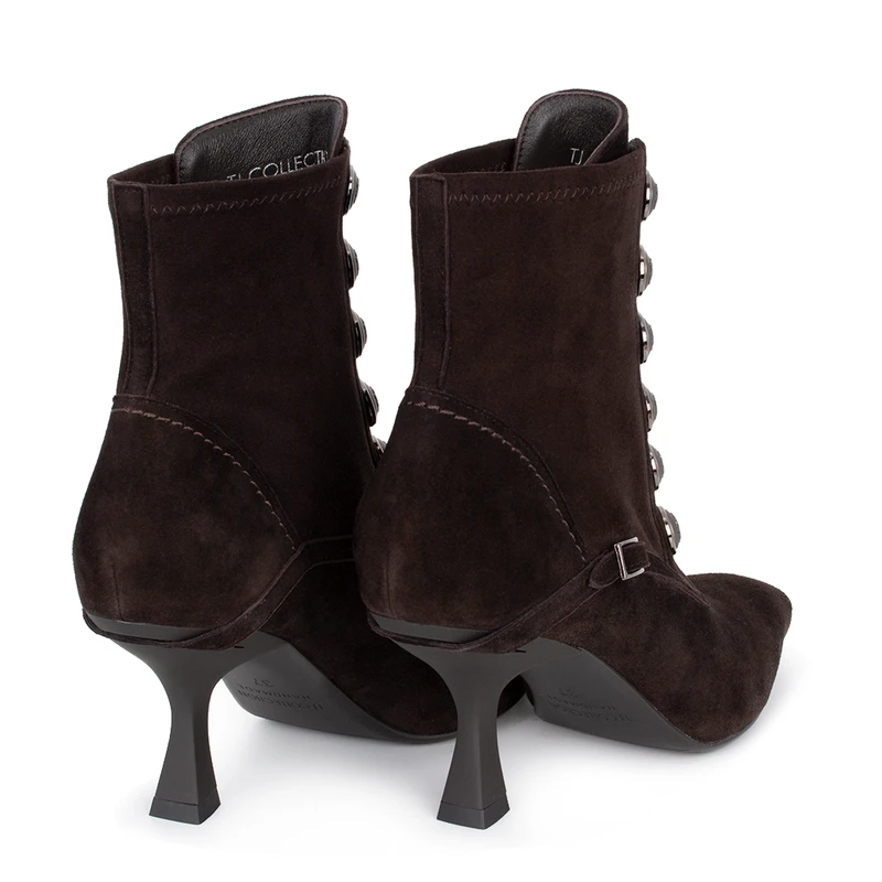 Women's Brown Suede Ankle Boots with Military Buttons GS 5365936 DBS