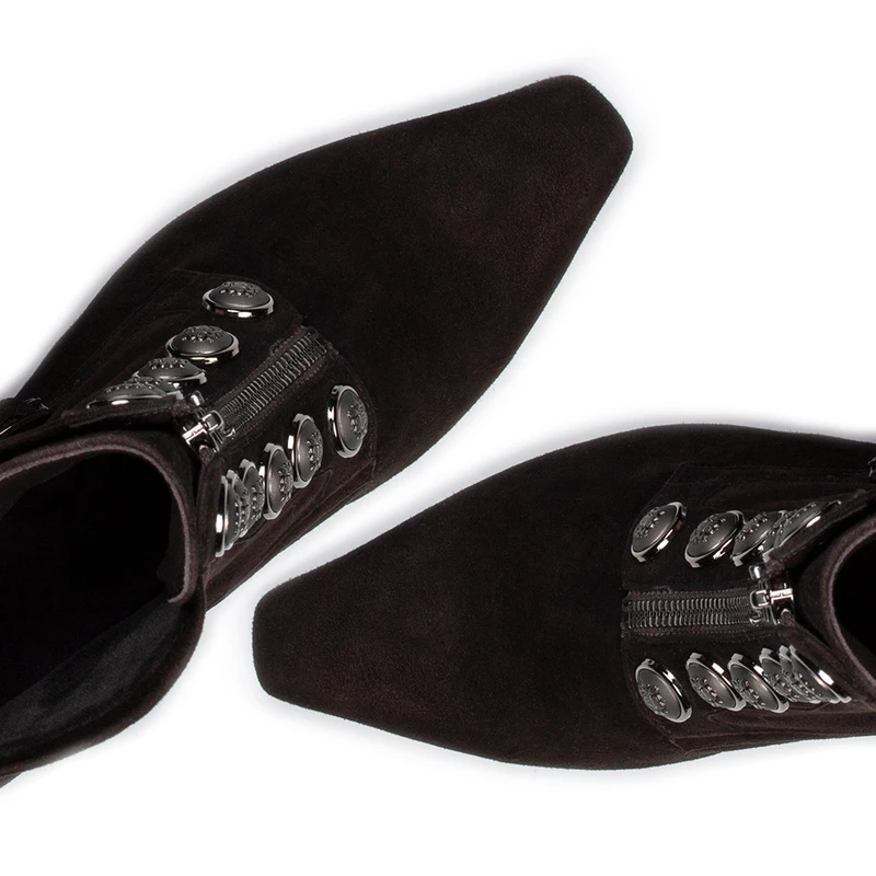 Women's Brown Suede Ankle Boots with Military Buttons GS 5365936 DBS