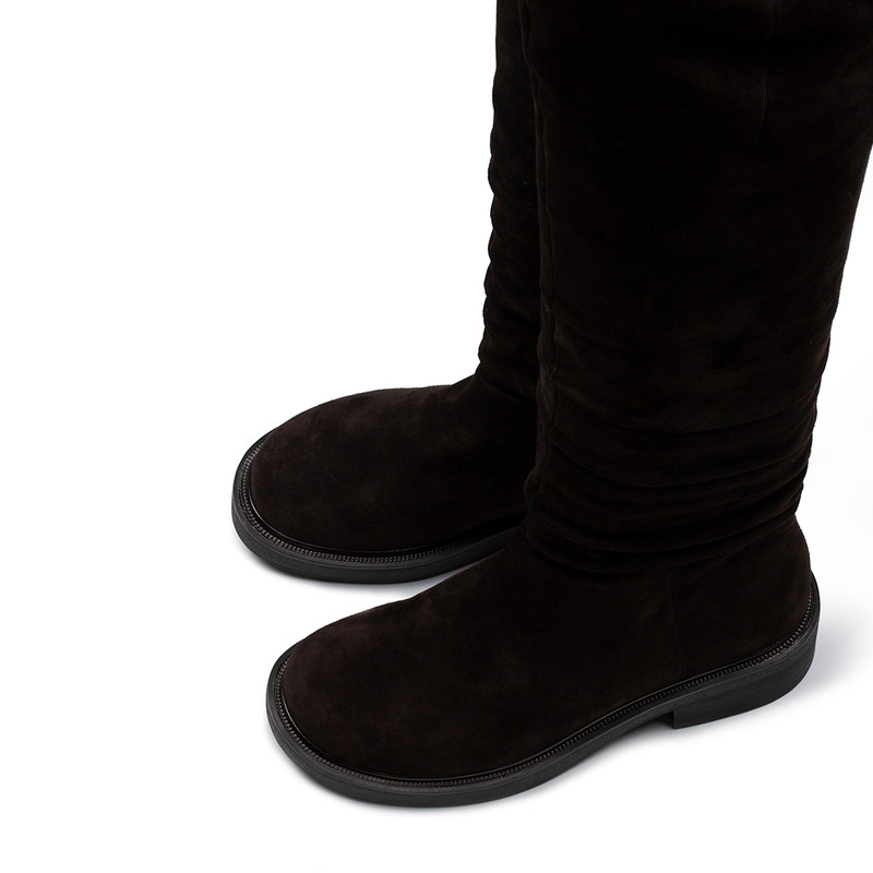 Women's Brown Suede Boots with Gathers GS 5424816 DBS
