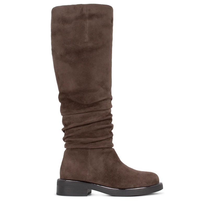 Women's Beige Suede Boots with Gathers GS 5424816 TPS